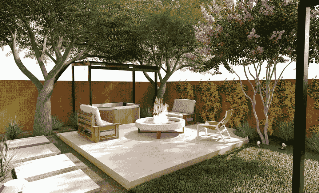 Beautiful view of low maintenance backyards featuring composite decking.