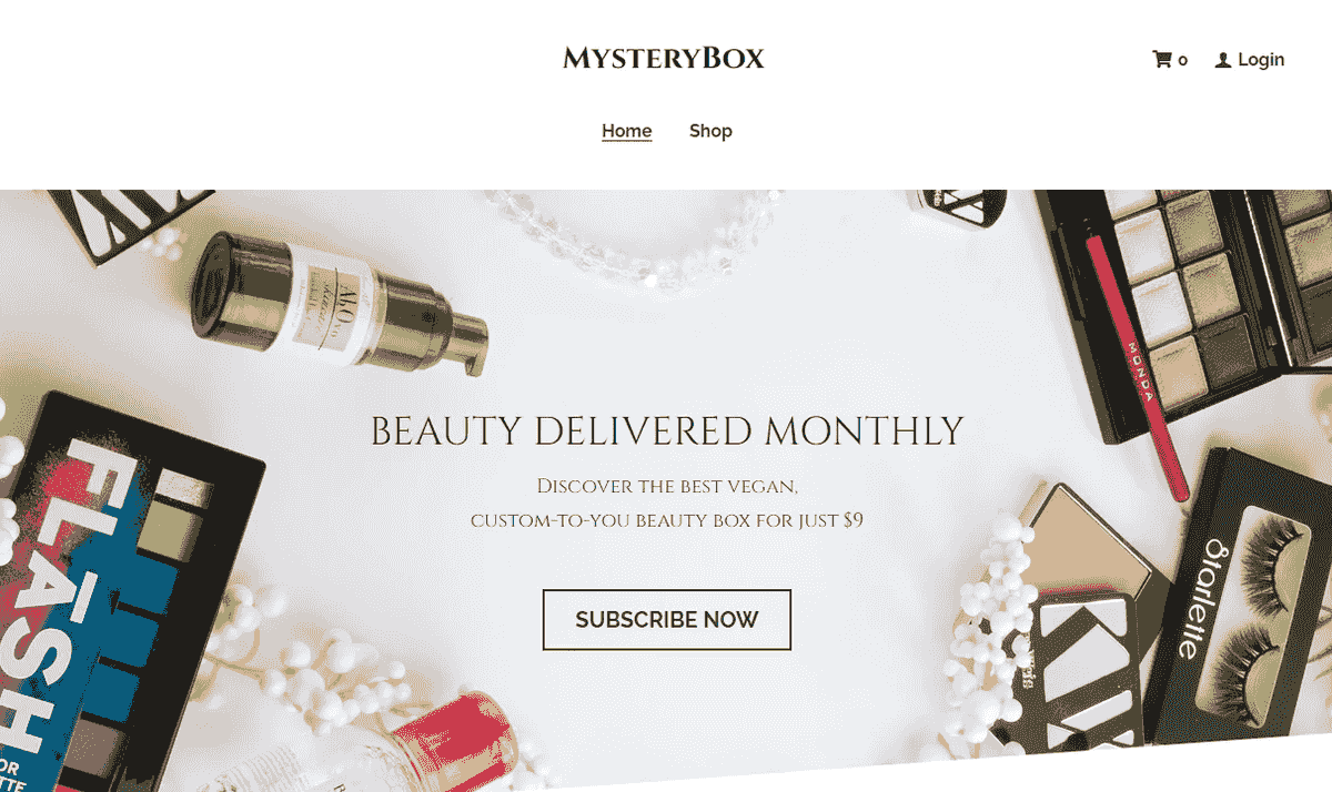 Innovative membership landing page design showcasing mystery box concept.