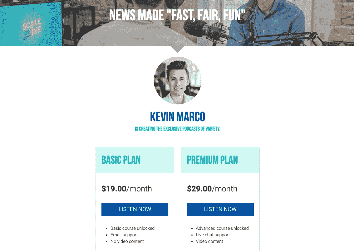 membership landing page design featuring engaging podcast setup
