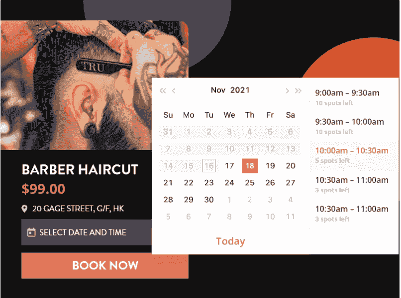 Creating a booking calendar interface showing available time slots.