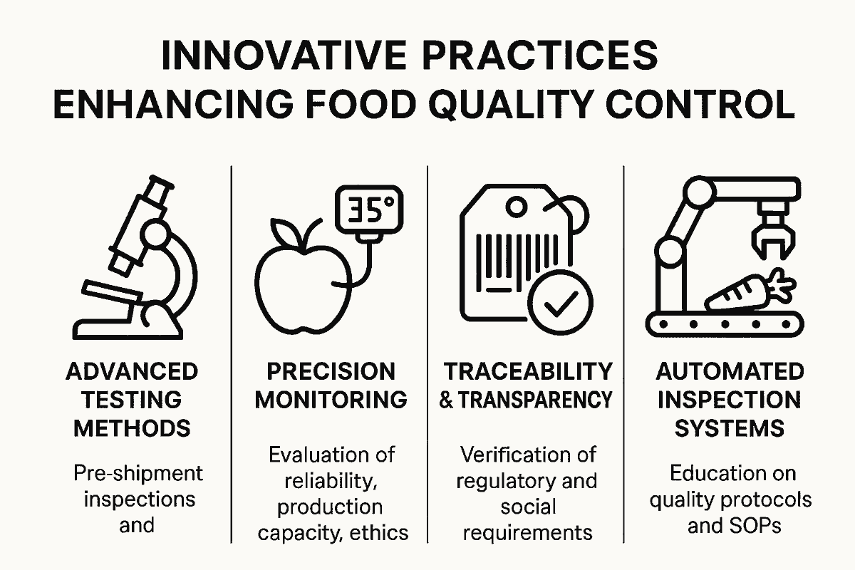 Food quality control inspection process ensuring safety and standards.