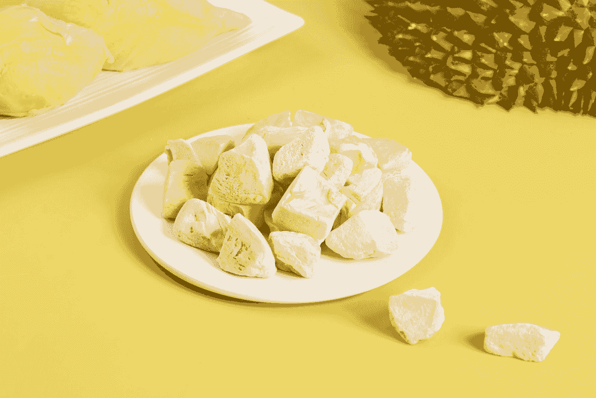 Delicious selection of premium freeze dried durian snacks.