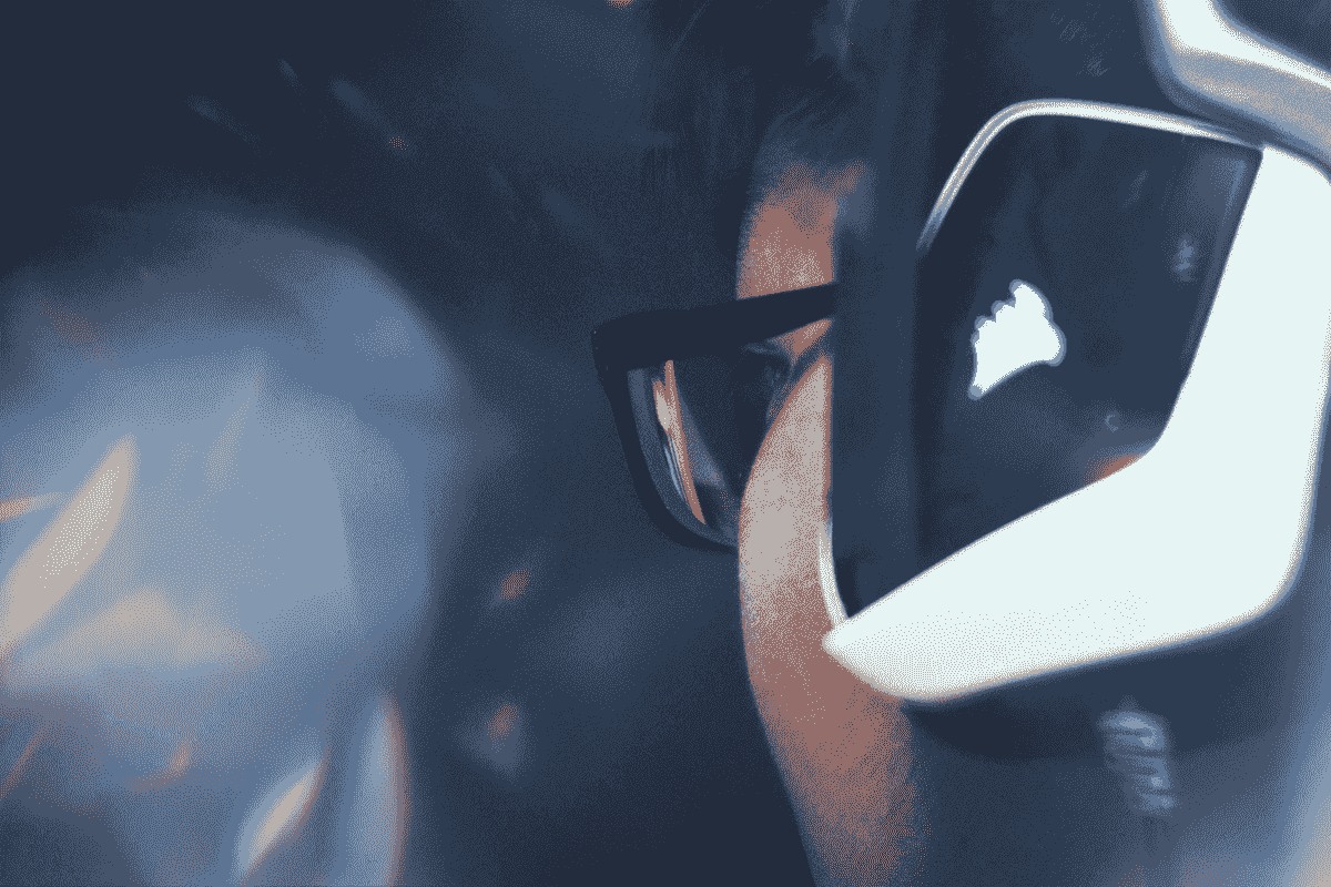 Person wearing ai enhanced glasses outdoors.