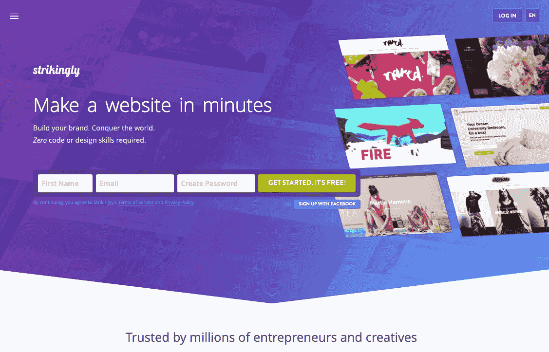 Effective call-to-action placement showcased through Strikingly's customization tools.
