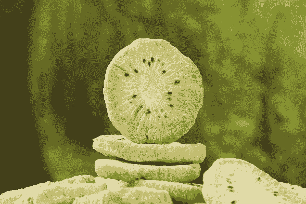 Delicious freeze dried kiwi displayed in jars