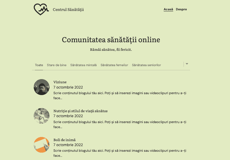 Șablon de site web nonprofit pentru Centrul de sănătate de la Strikingly