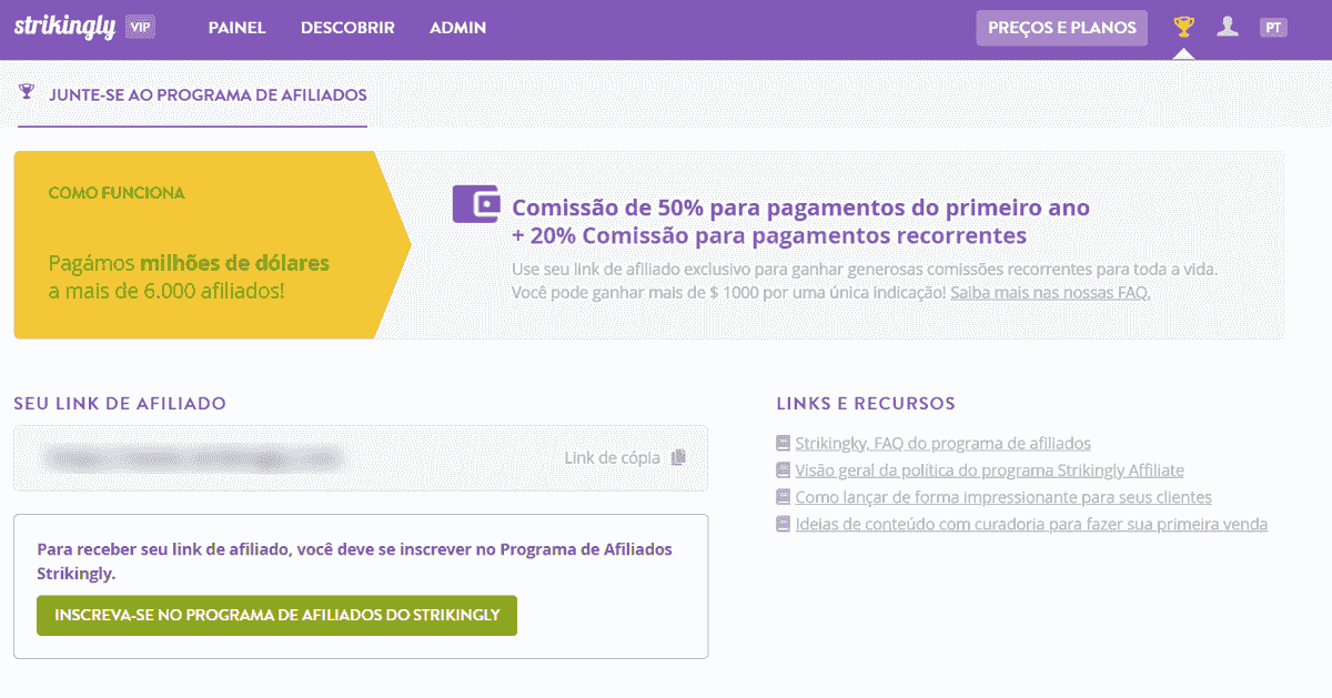 Programa de Afiliados Strikingly