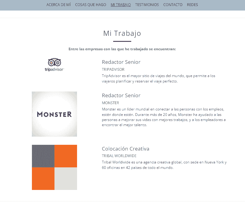 Plantilla de portafolio de perfil con Strikingly