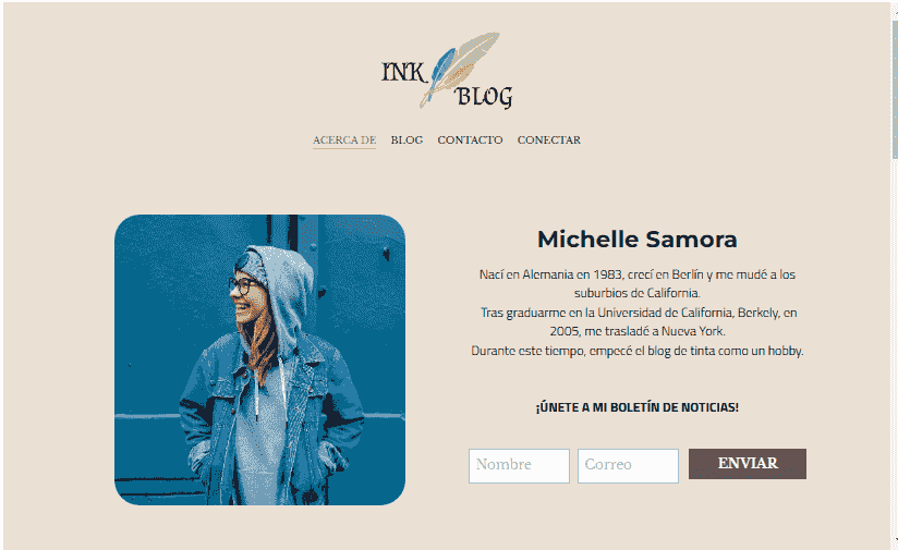 Plantilla de blog de tinta de Strikingly