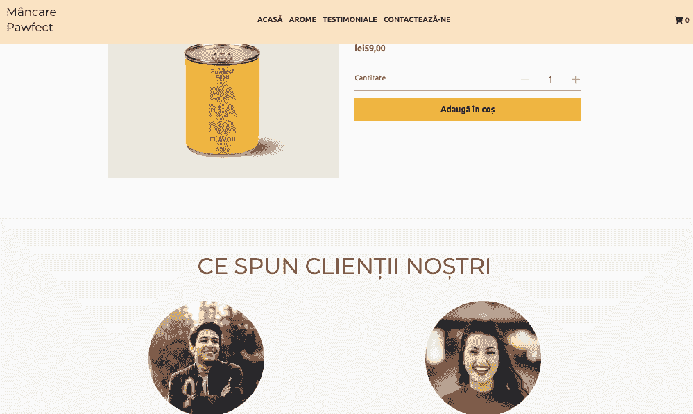 Șablon alimentar Pawfect cu pagină de mărturie a clienților