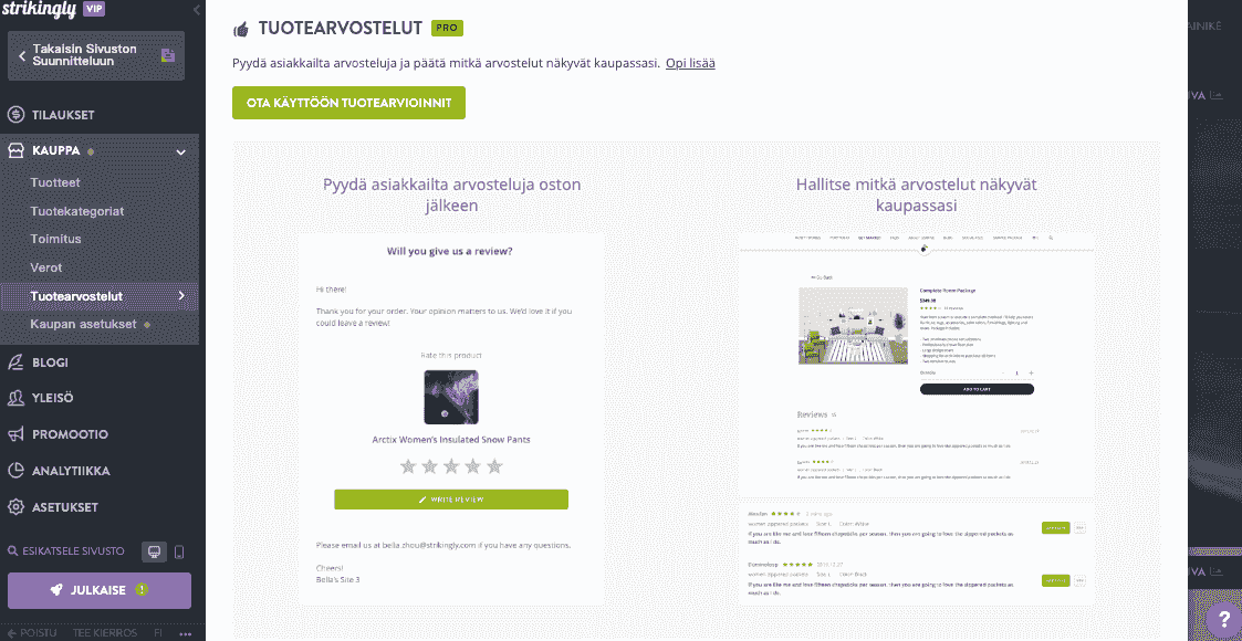 Lisää asiakaspalautetta ja arvosteluja