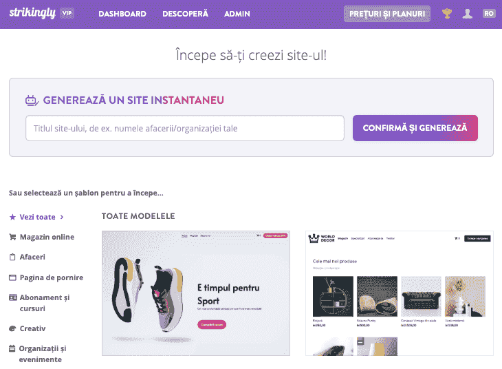 Creșteți productivitatea utilizând Biblioteca de șabloane pe Strikingly pentru crearea site-ului web