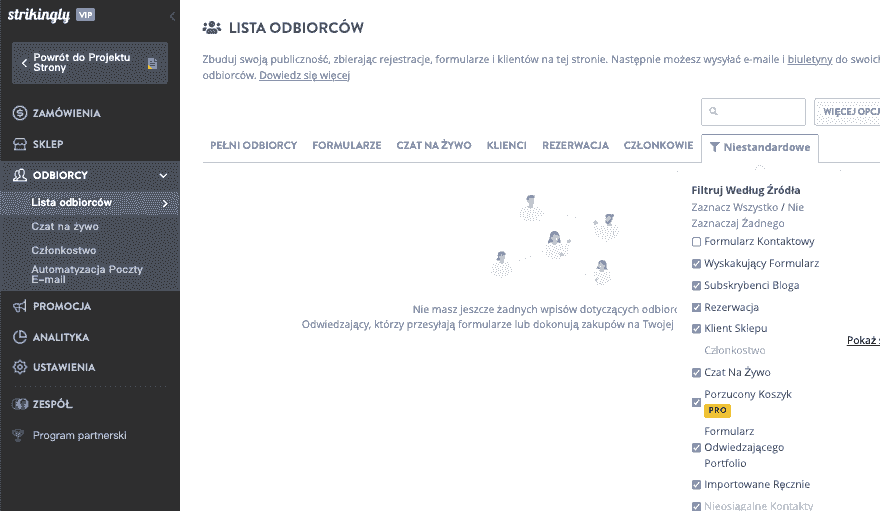 Funkcja „Odbiorców” od Strikingly