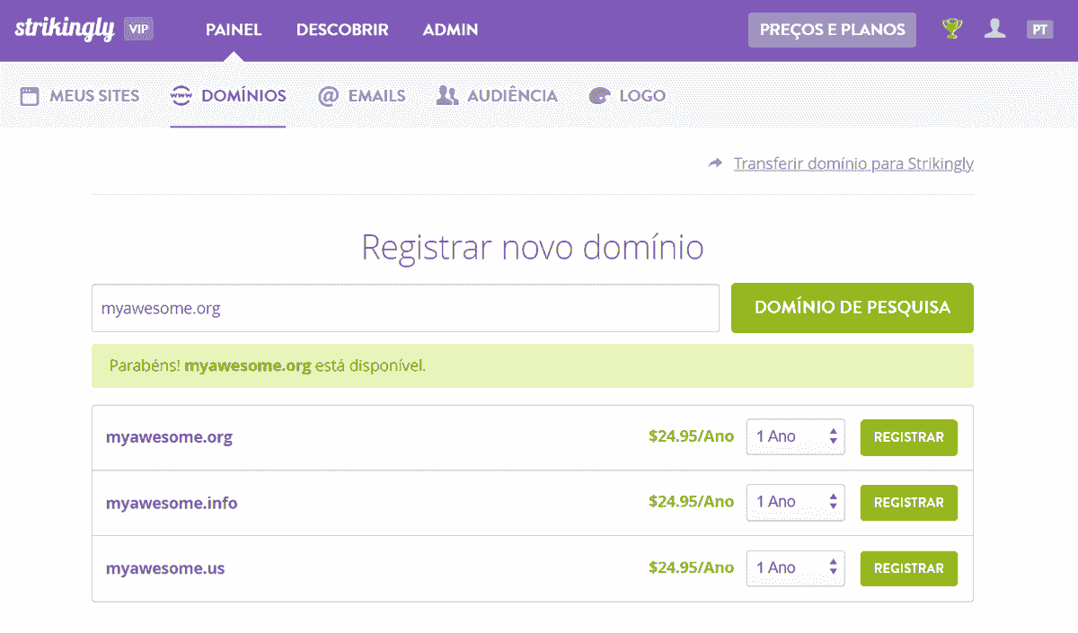 Escolha um nome de domínio para seu site de blog