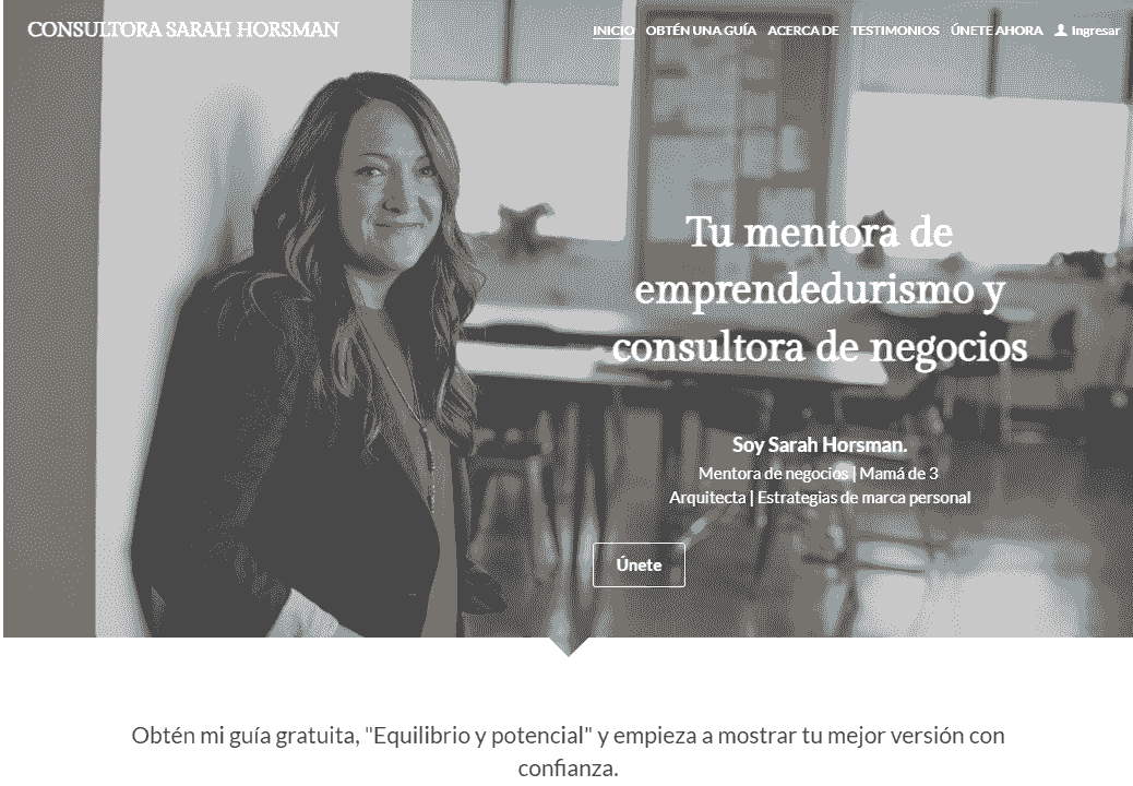 Plantilla de sitio web personal de Sarah Horsman de Strikingly