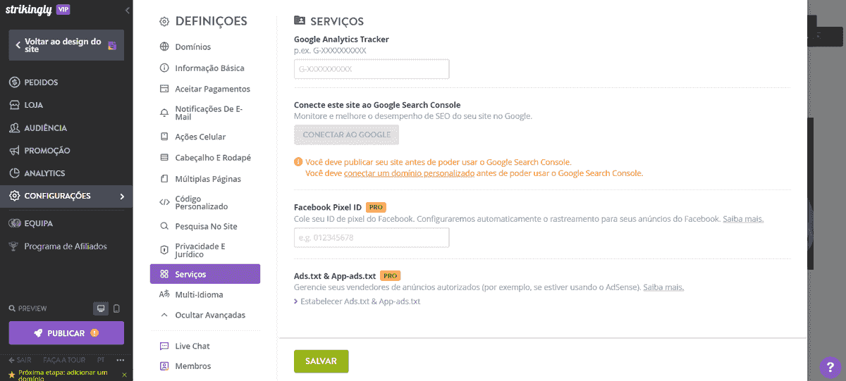Configure uma ferramenta de análise de mídia social com o Strikingly para monitorar o impacto da promoção em mídia social