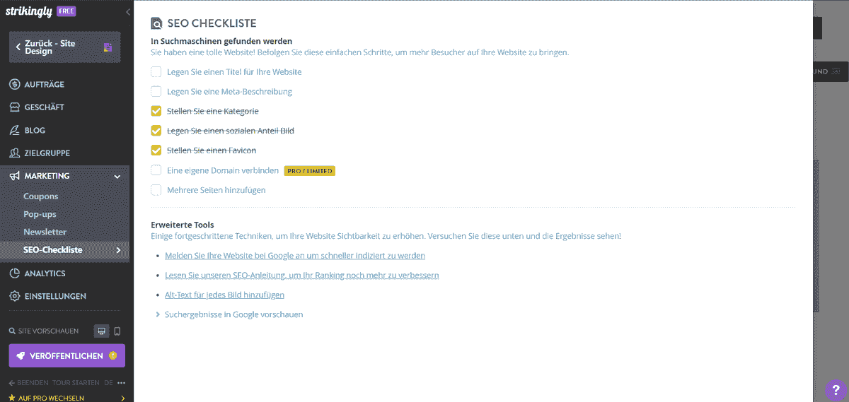 Nutzung der SEO-Funktionen von Strikingly zur Steigerung der Sichtbarkeit