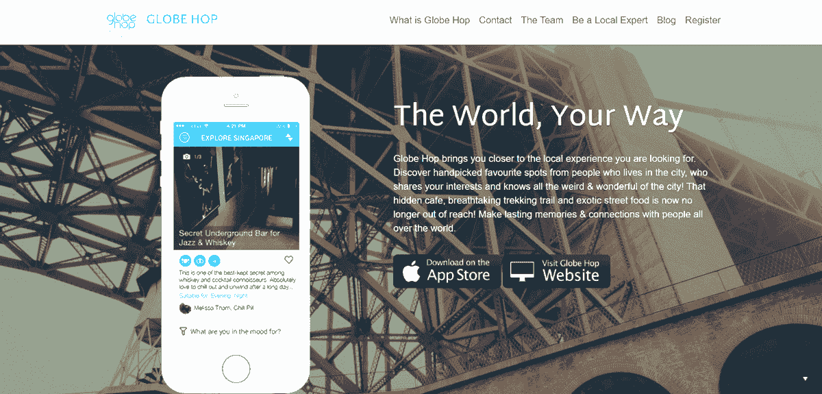 Site-ul web Globehop Strikingly