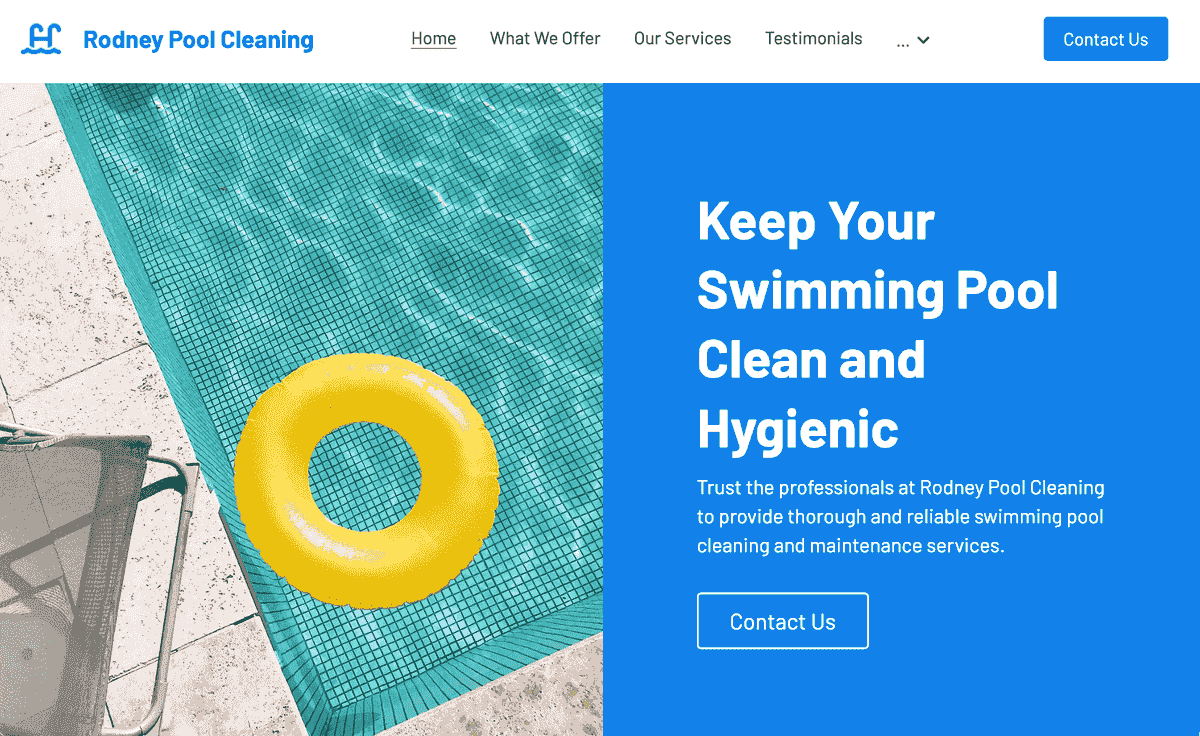 Plantilla de limpieza de piscinas de Strikingly