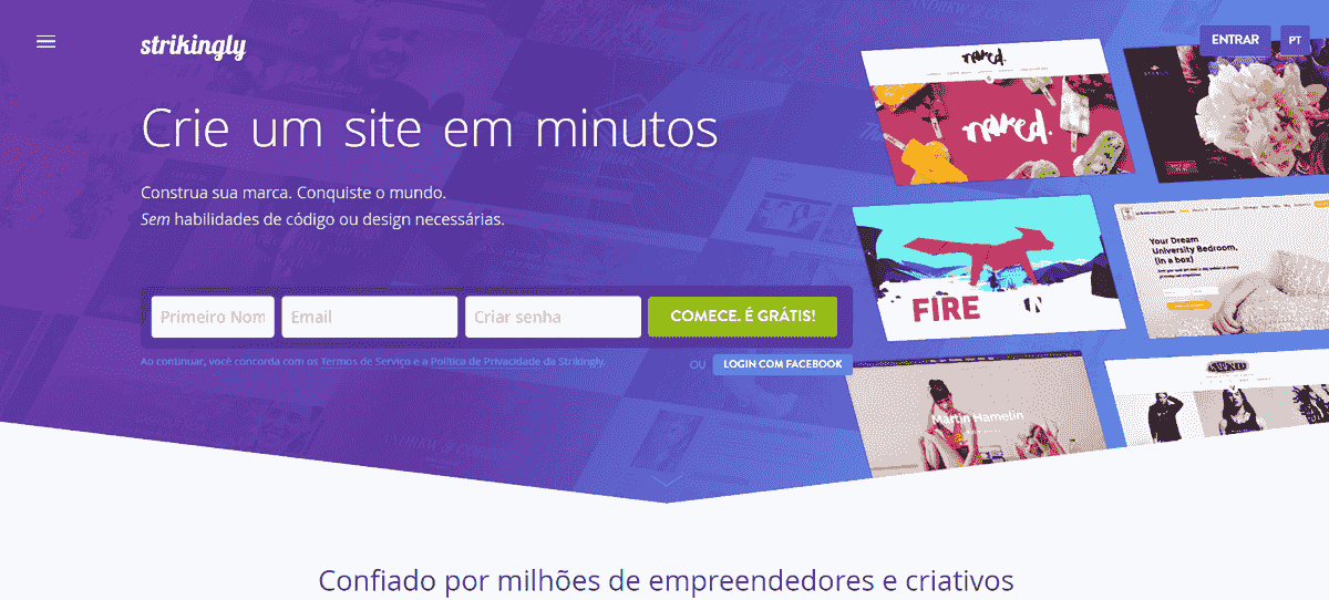 Imagem retirada da Strikingly