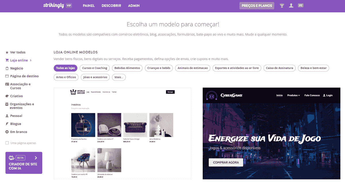 modelos de sites fáceis de personalizar para diferentes tipos de negócios de varejo