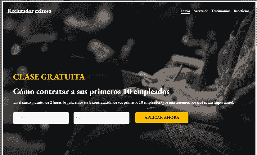 Plantilla de éxito para reclutadores de Strikingly