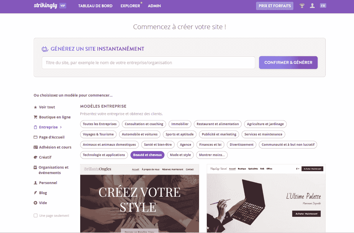 Modèles de conception de site Web pilotés par l'IA