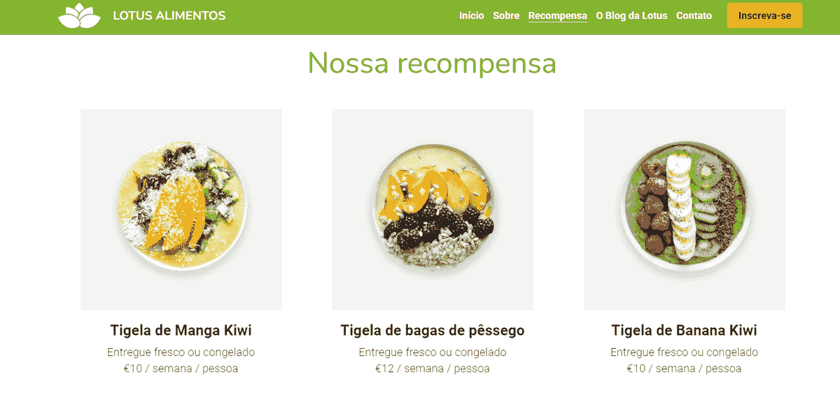 Modelo de loja virtual Lotus da Strikingly