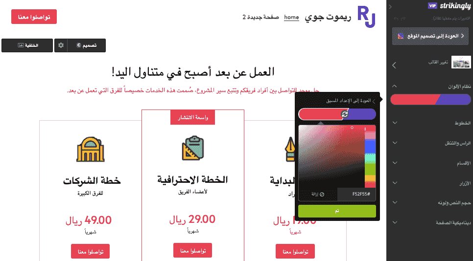 ابدأ مشروعًا تجاريًا بدون مال - خيارات التخصيص على Strikingly