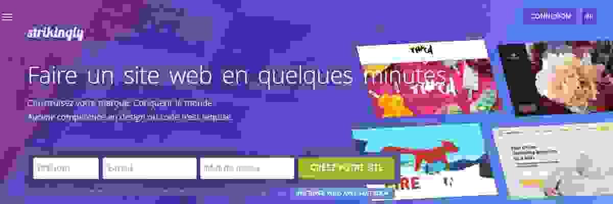 Accueil et Présentation Plateforme Strikingly