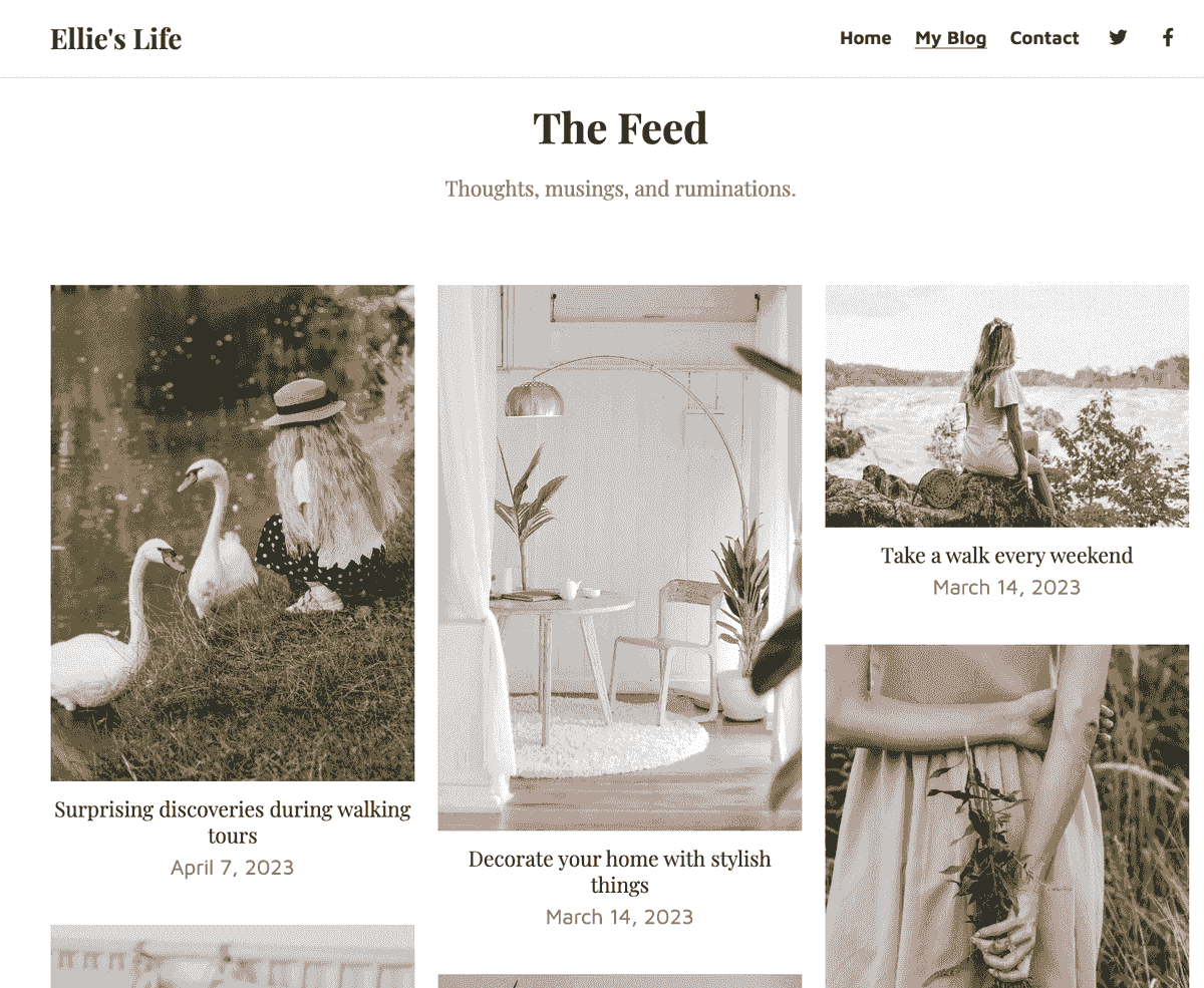 Modelo de blog de vida de Ellie da Strikingly