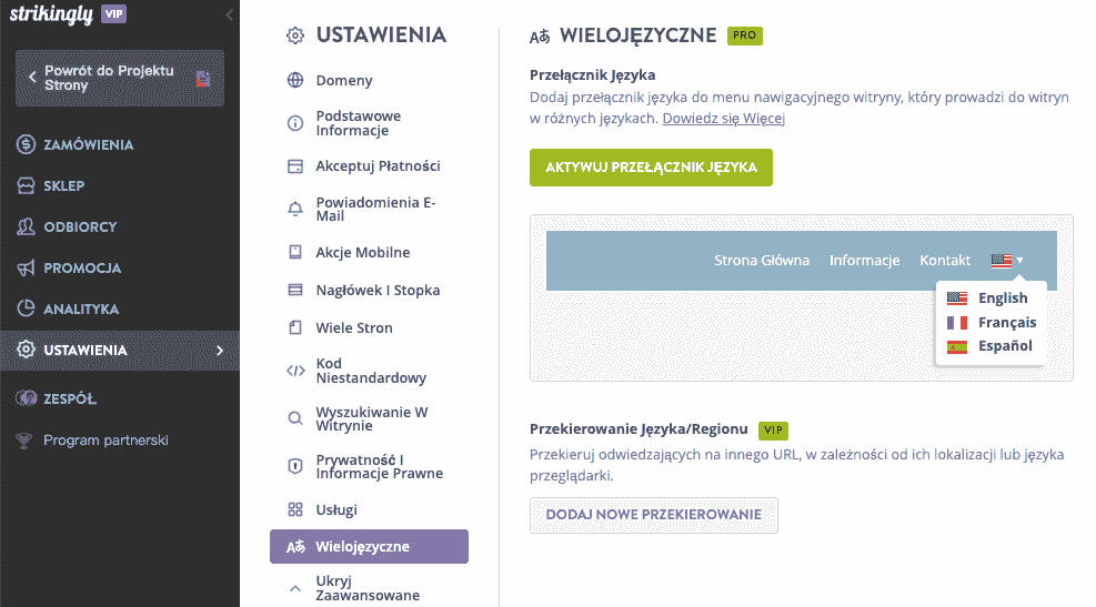 Edytor Strikingly - Wielojęzyczna Strona
