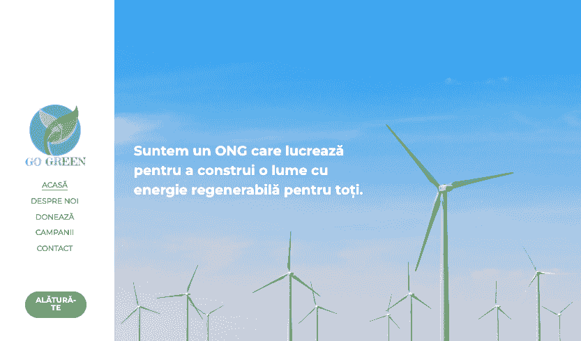 Șablon de site web nonprofit Go Green de la Strikingly