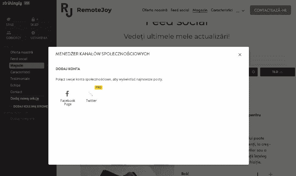 Strikingly - Integracja z mediami społecznościowymi