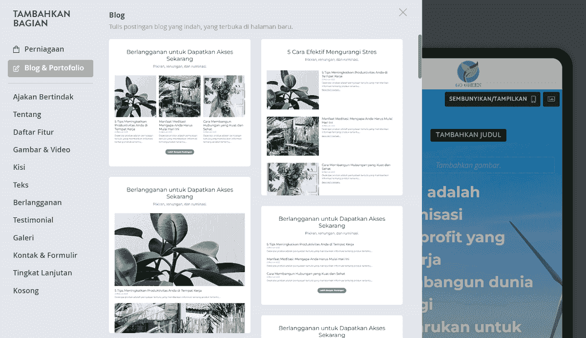 Buat Situs Web Nirlaba di Strikingly - Gunakan blog Strikingly