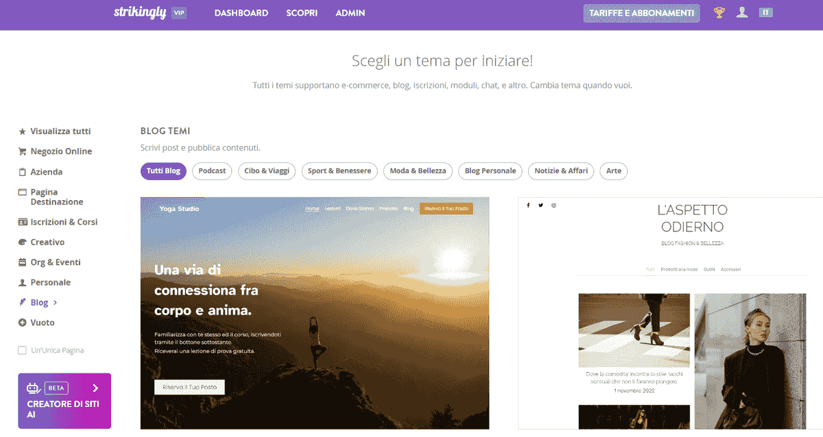 Scegli un modello per creare un sito di recensioni su Strikingly