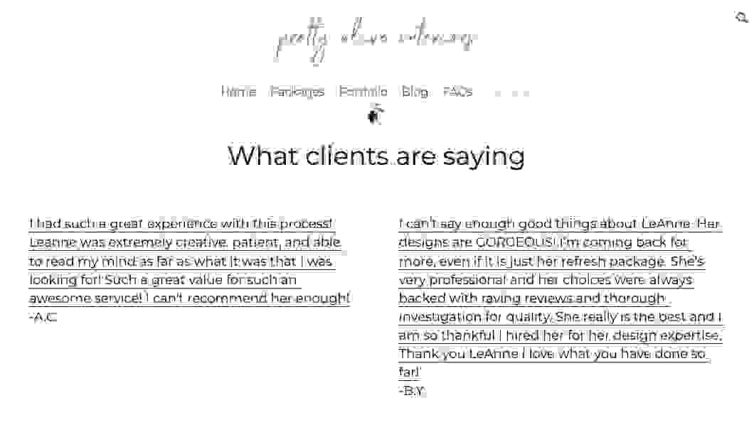 Pretty Olive Interior Website arată dovezi sociale