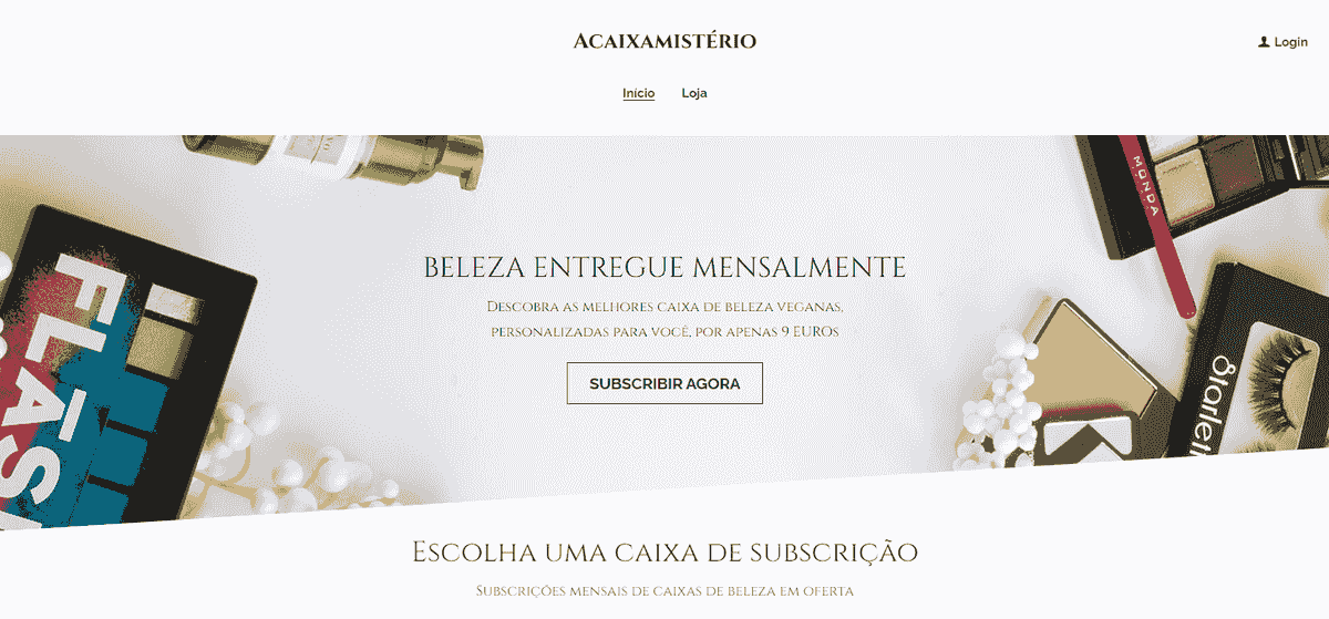 Modelo de loja online Mystery Box da Strikingly