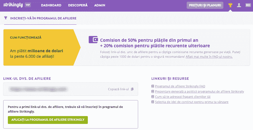 Strikingly Program de afiliere