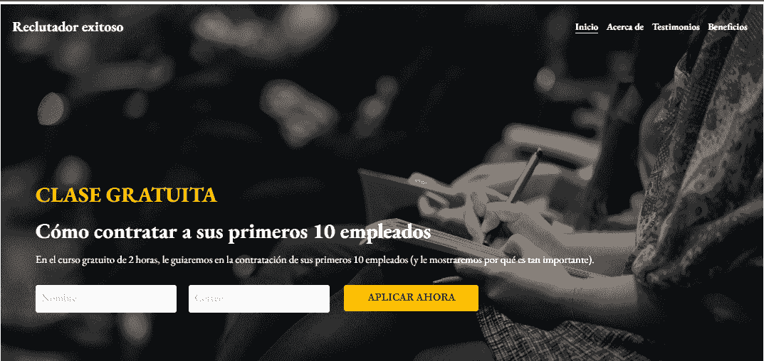 Plantilla de éxito para reclutadores de Strikingly