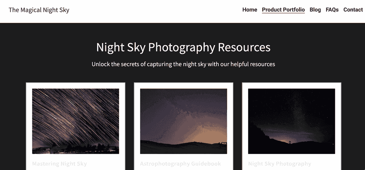 Fotografía nocturna en el sitio web de Strikingly