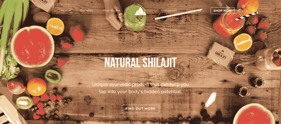 crie uma loja online com Strikingly como Natural Shilajit
