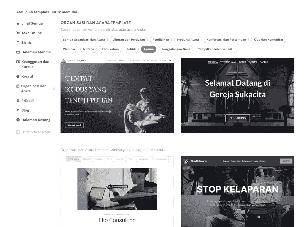 Buat Situs Web Nirlaba di Strikingly - Pilih template