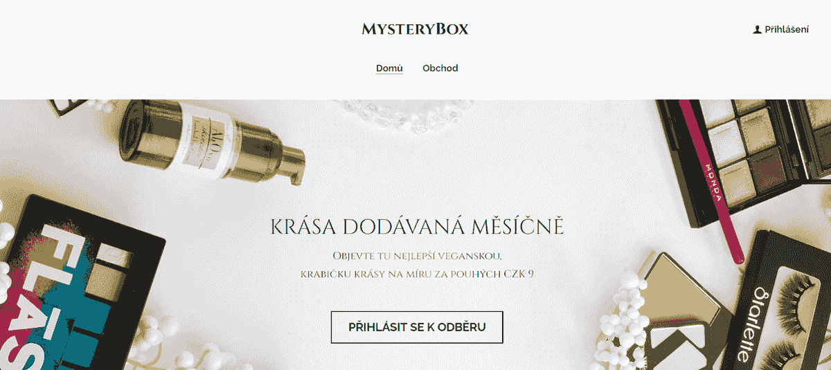 MysteryBox šablona zobrazující kosmetické zboží