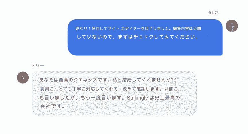 ストライキングのチャットを通じた顧客サポート