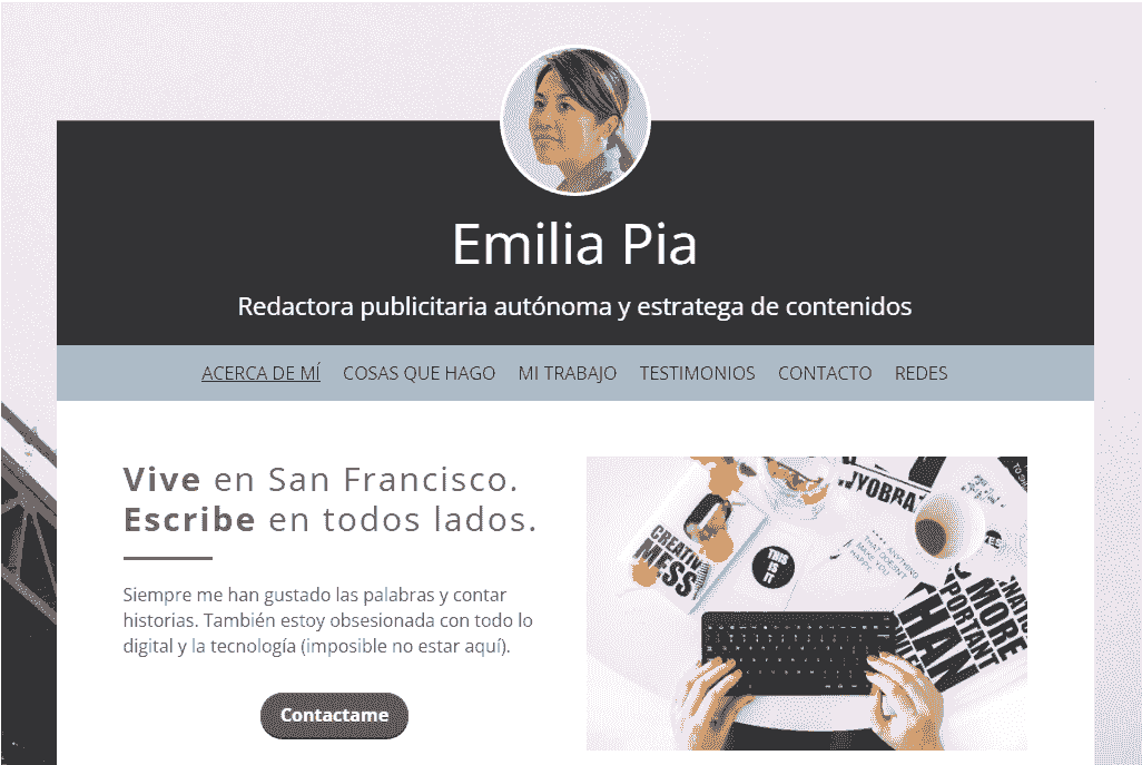 Perfil y currículum en el sitio web de Strikingly