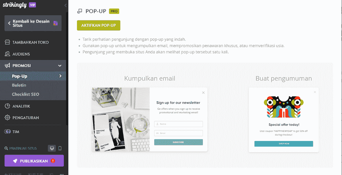 Fitur-fitur Menarik Untuk Membantu Pemasaran Ulang & Penargetan Ulang - Pop-up yang Dapat Disesuaikan