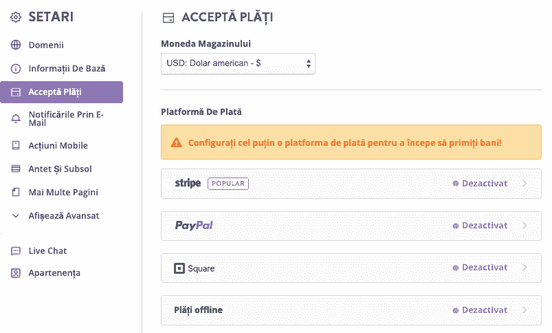 Configurați pagina de plată