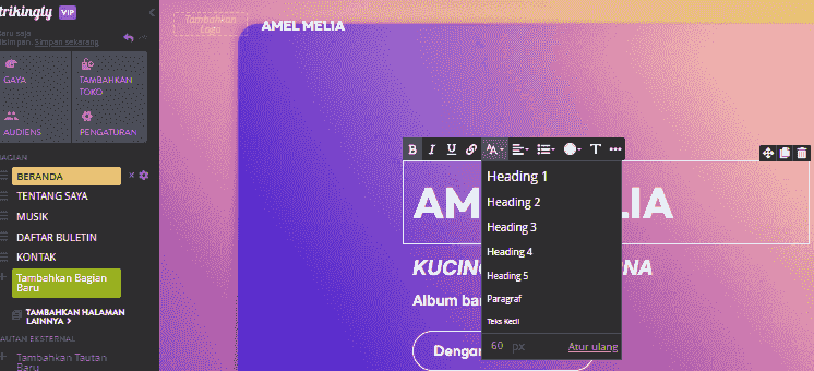 Editor Strikingly - Menambahkan Tag H
