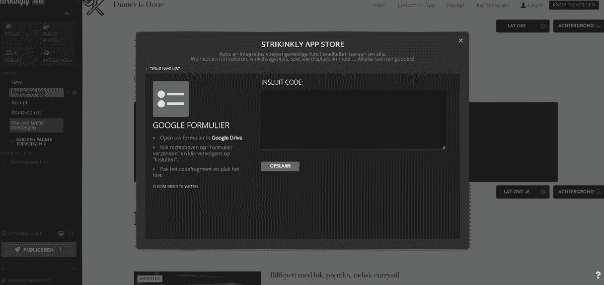 Gebruik van NPS Google Formulier op Strikingly